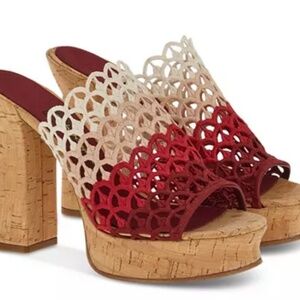 SALVATORE FERRAGAMO SAJA DEGRADE MACRAME CORK PLATFORM HEEL SLIDE SANDALS SIZE 8